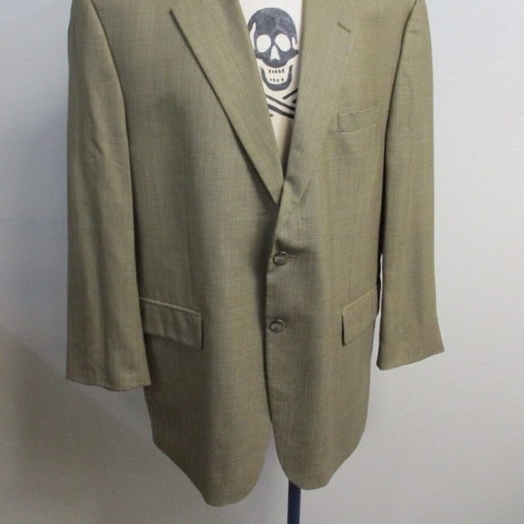 Chaps Ralph Lauren Sport Coat Men 46R 100% Wool Beige Brown Houndstooth 2 Button - Picture 2 of 13